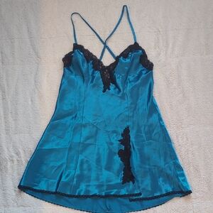 Frederick's of Hollywood Teal Chemise with Black Lace